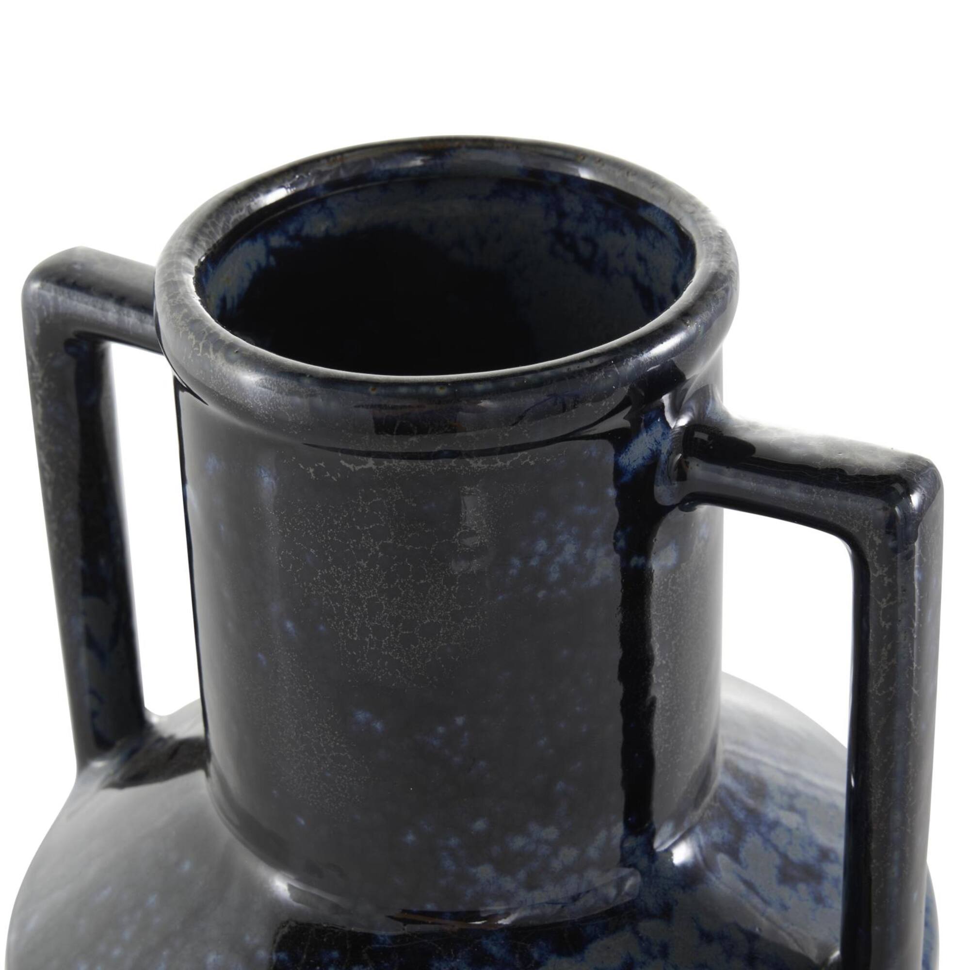 11" Dark Blue Ceramic Ombre Textured Vase with Rectangular Handles